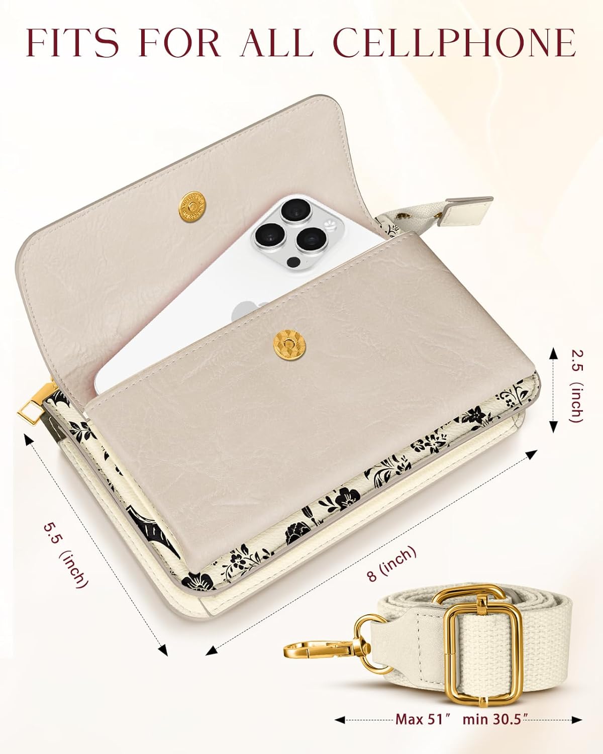 Small Crossbody Bag for Women Phone Purse Wallet - Leather Cellphone Purse Bag with Adjustable Shoulder Strap - Image 3