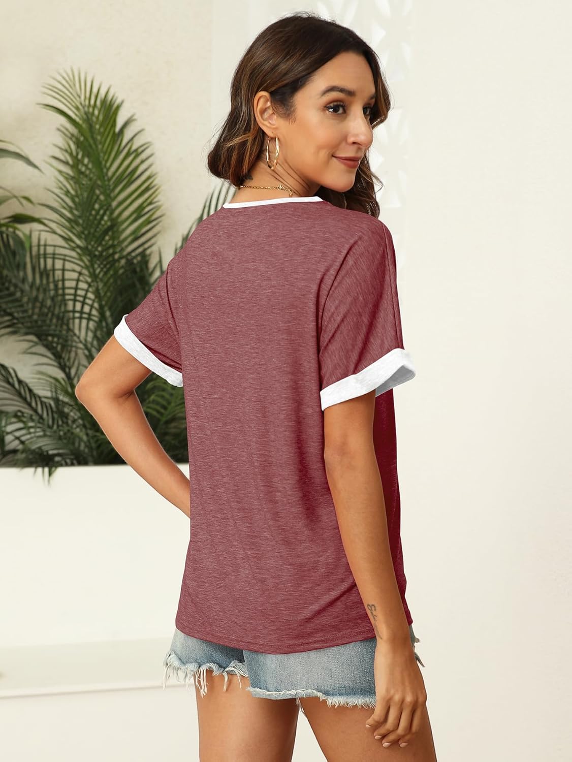 Women Summer Top V Neck Short Sleeve Blouse Casual Loose Tees Comfort Colors Tshirt 2026 Fashion Beach Vacation Clothe - Image 2