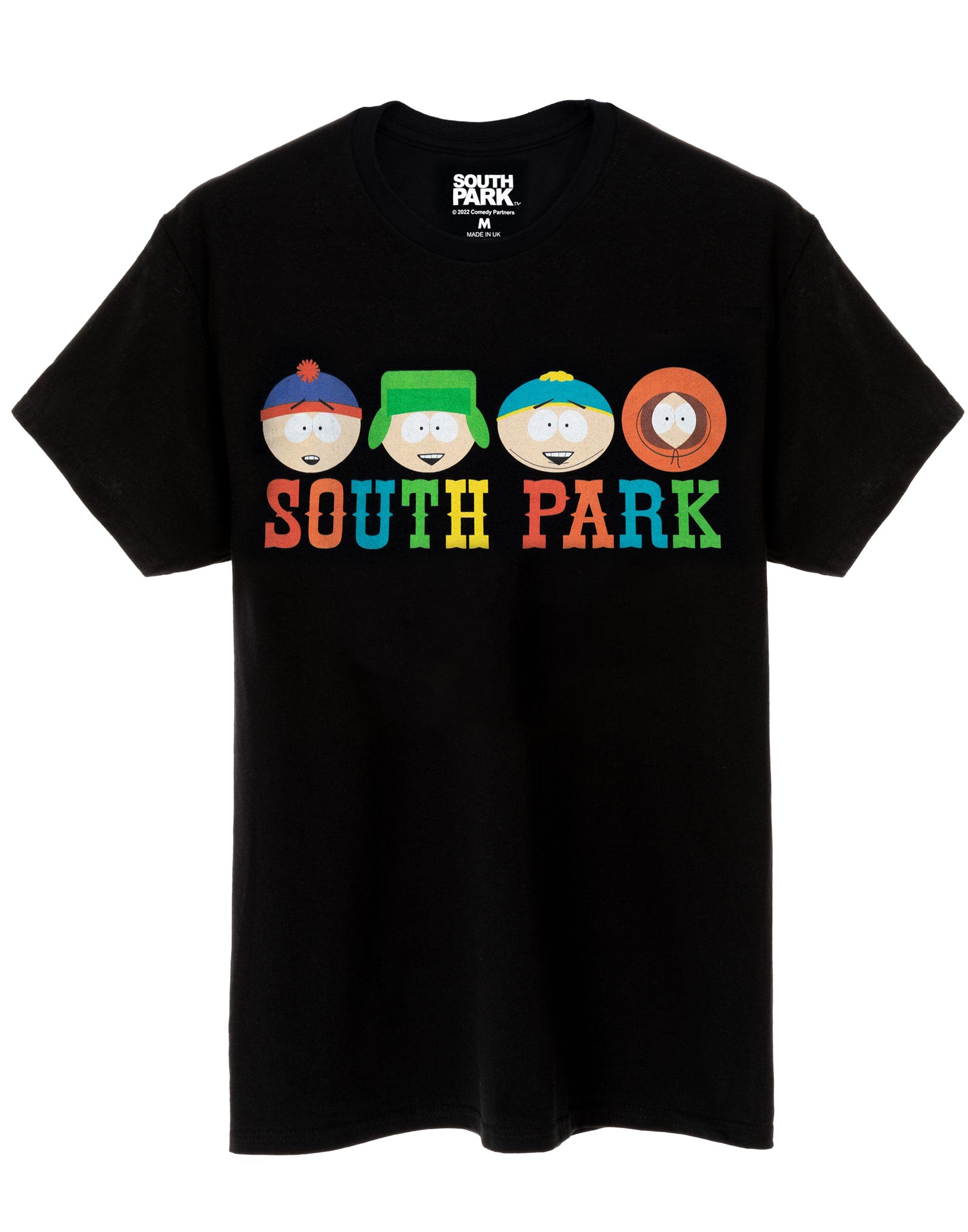 South Park Men's Black T-Shirt For | Adults Characters Eric Kenny Stan Kyle Short Sleeve Top | Animated Comedy Series Merchandise - Medium