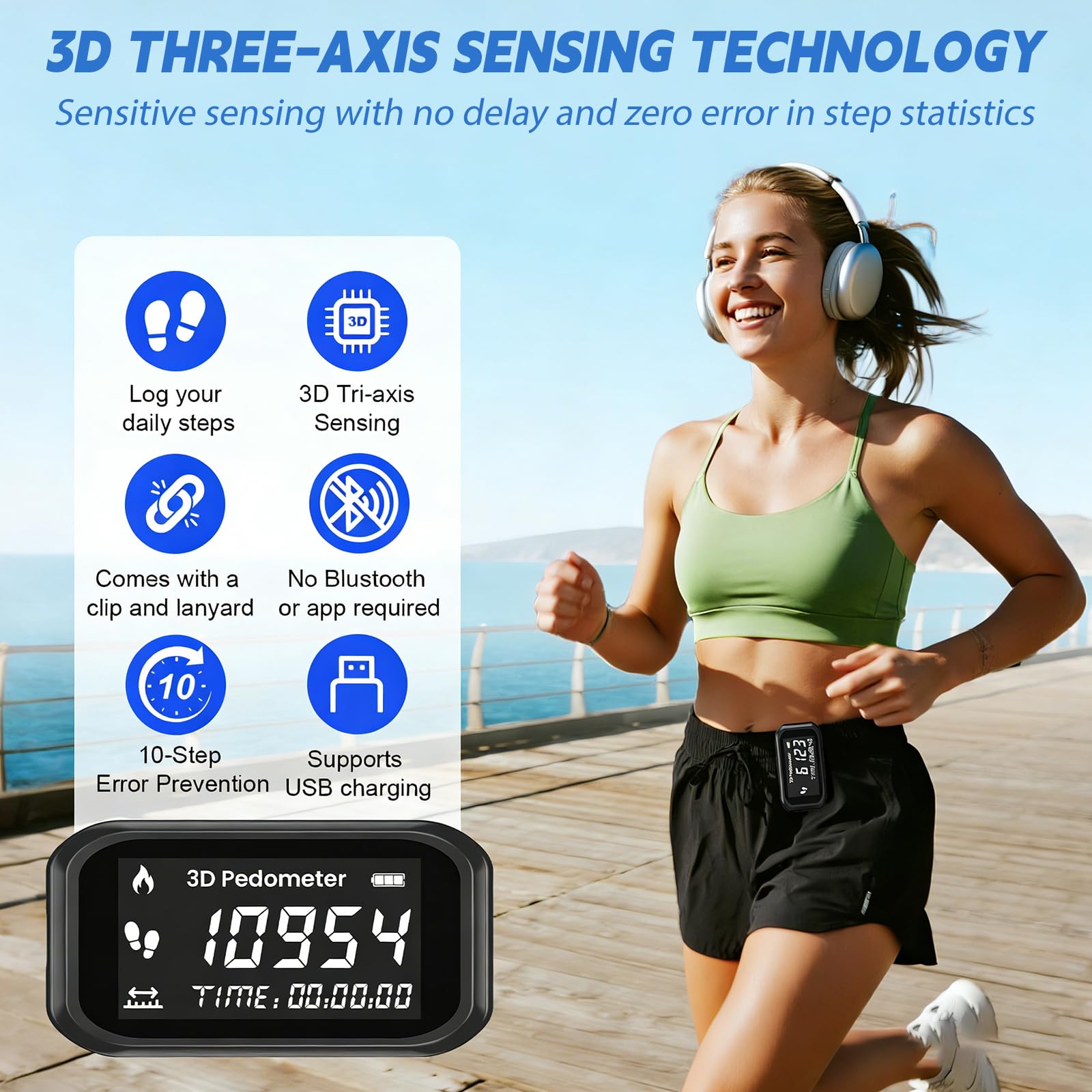 GBKDQQ Podomètre 3D pour la marche, précis avec clip de porte-clés, écran LCD, suivi des pas pour la marche, la course, la randonnée, le sport, l'entraînement