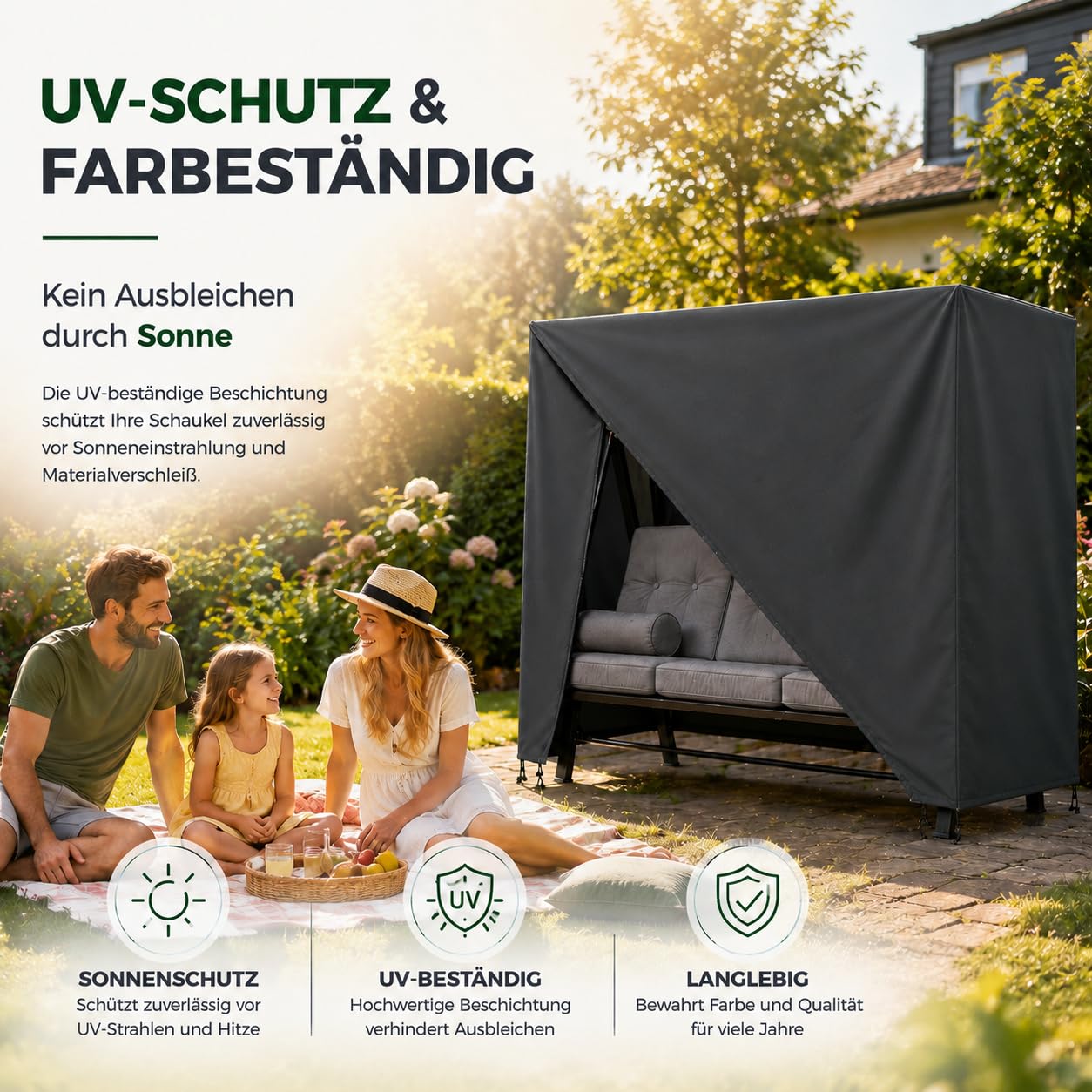 Abdeckung Hollywoodschaukel, für 2,3,4-Sitzer, wasserfest & Winddicht & UV-Schutz Schutzhülle - reißfeste Plane Gartenschaukel & Schaukelbank - 210x150x150cm