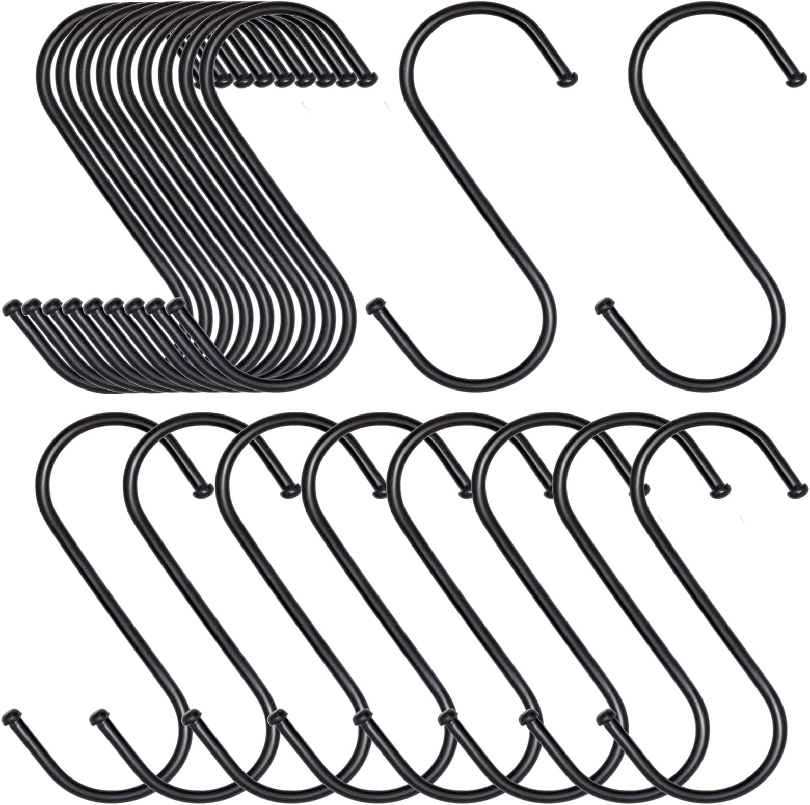 12 S-Haken Edelstahl Schwarz - 46mm Für Handtaschen & Kleidung