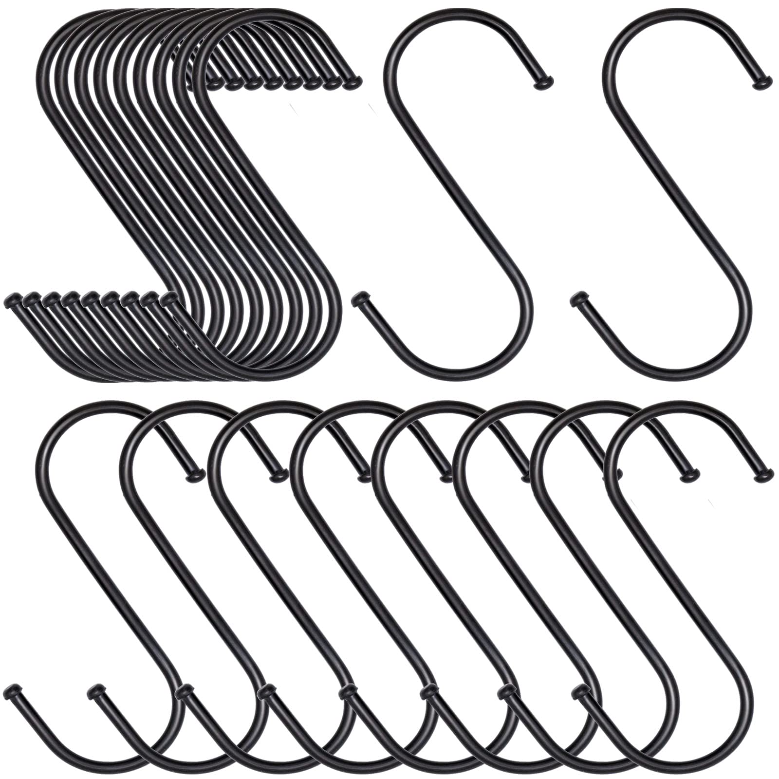 MgcTolBox 20 Stück Kleine S-Haken Metall, Haken Schwarz, Schwermetall-S-Haken, geeignet für Küche, Bad, Schlafzimmer und Büro (S, Schwarz)