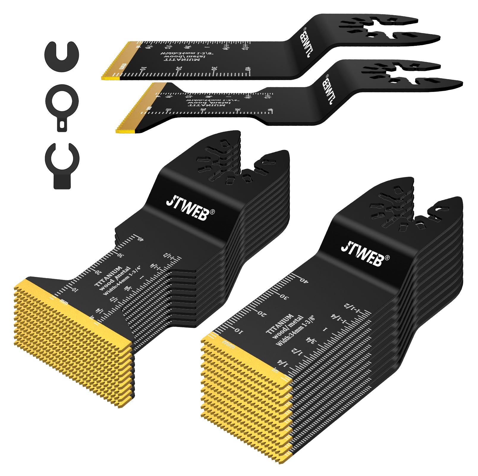 JTWEB22PCS One-Piece Molded Oscillating Tool Blade, Titanium Oscillating Saw Blades for Clean Cuts in Metal, Nails and Wood. Multi Tool Blades Kits Fit Dewalt, Ryobi and Other Oscillating Tools