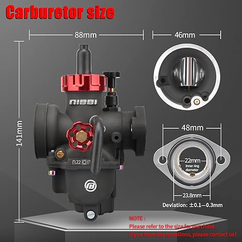 Miniatura 2 de NIBBI - Carburador PE22 con kit de filtros de aire de 48 mm, carburador PE22 mm FL para motocicletas, adecuado para motocross y pit bikes de 125,