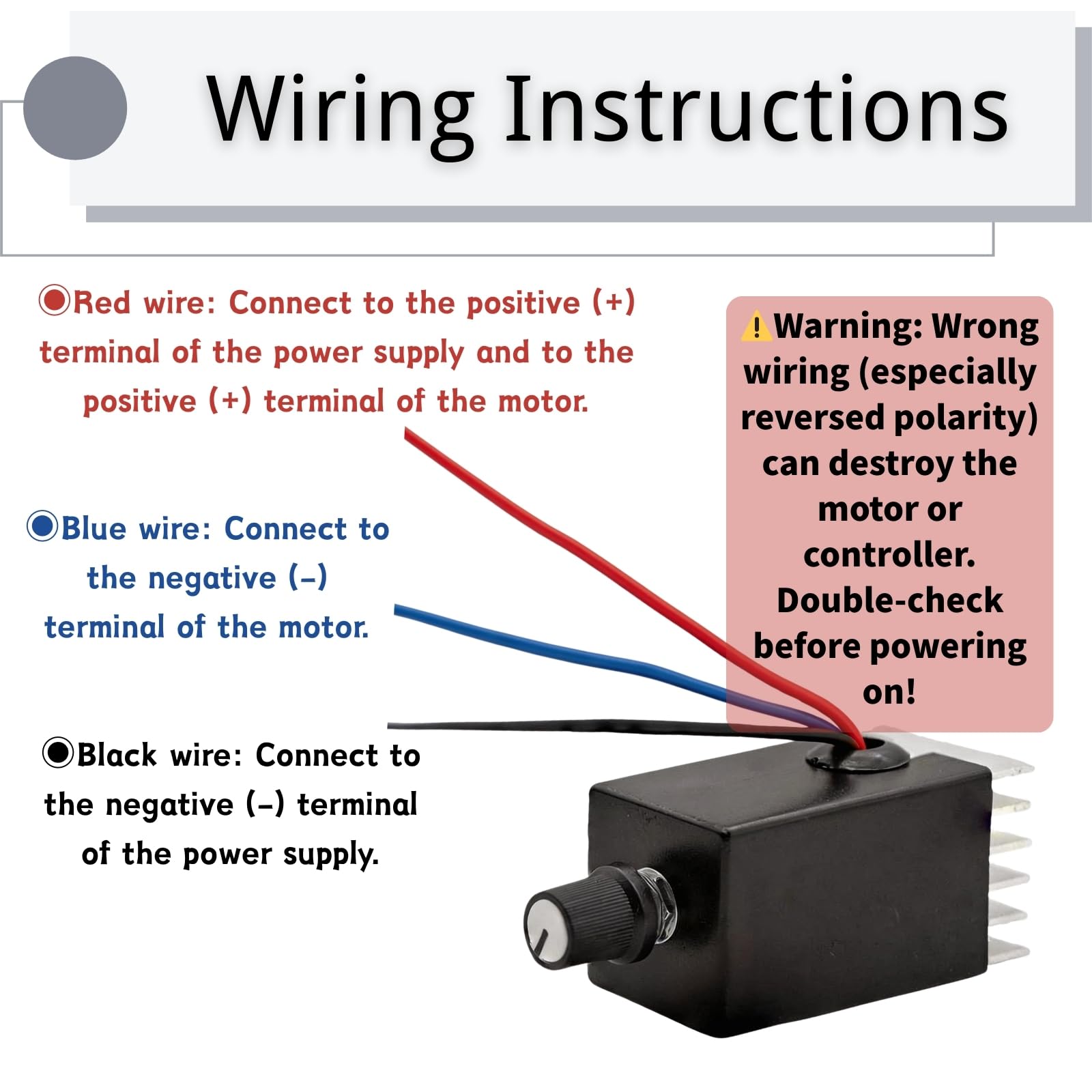 DC Motor Drehzahlregler 12V 24V 10A PWM, Universeller elektronischer stufenloser variabler Reglerschalter mit Kühlkörper & Hebeldrahtanschlüssen für einfache Verkabelung, Auto LKW