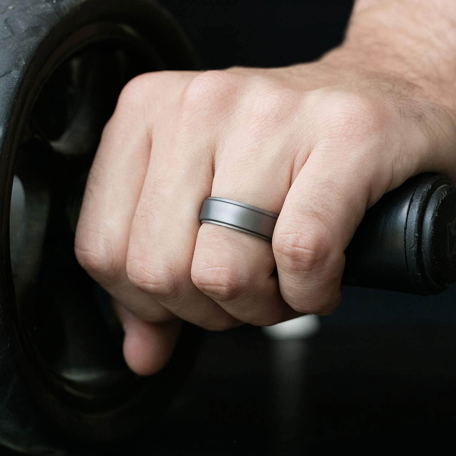 ROQ Silicone Rubber Wedding Ring for Men, Comfort Fit, Men's Wedding Band, Breathable Rubber Engagement Band, 8mm Wide 2mm Thick, Step Edge, 4 Pack, Black, Gray, Black Blue Camo, Dark Silver, Size 15 - Image 6