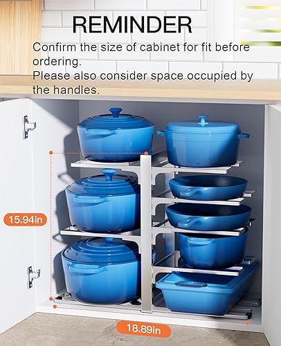 Miniatura 10 de ORDORA Organizador de ollas y sartenes debajo del gabinete, organizadores de ollas ajustables de 8 niveles dentro del gabinete, organizadores de