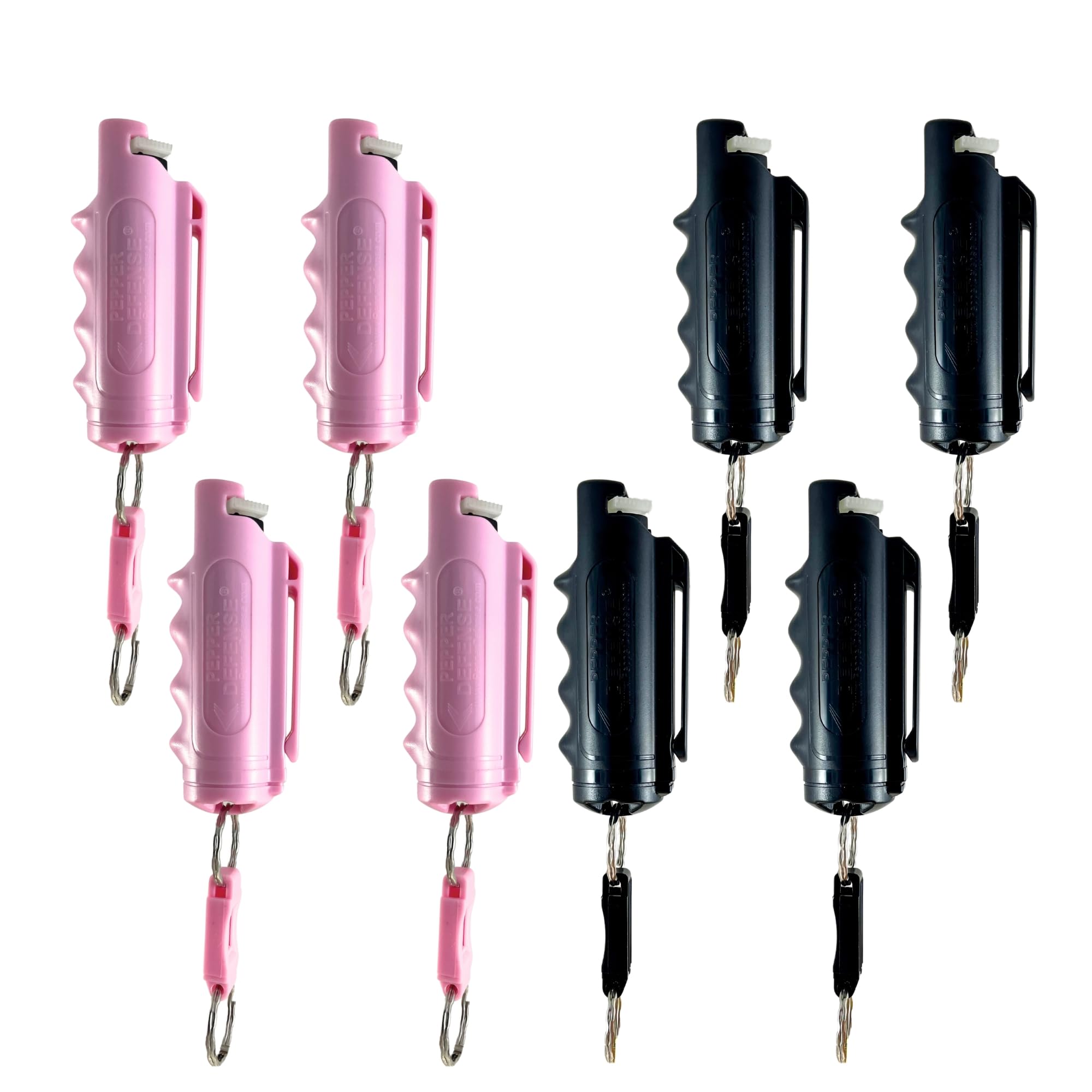 8-Pack 4-in-1 Pepper Spray Keychain with Tactical Belt Clip for Self Defense - Maximum Strength Police Grade Formula - 10% OC, 1% CS, 1% CN, Marking Dye (8-Pack Black & Pink Pepper Spray)