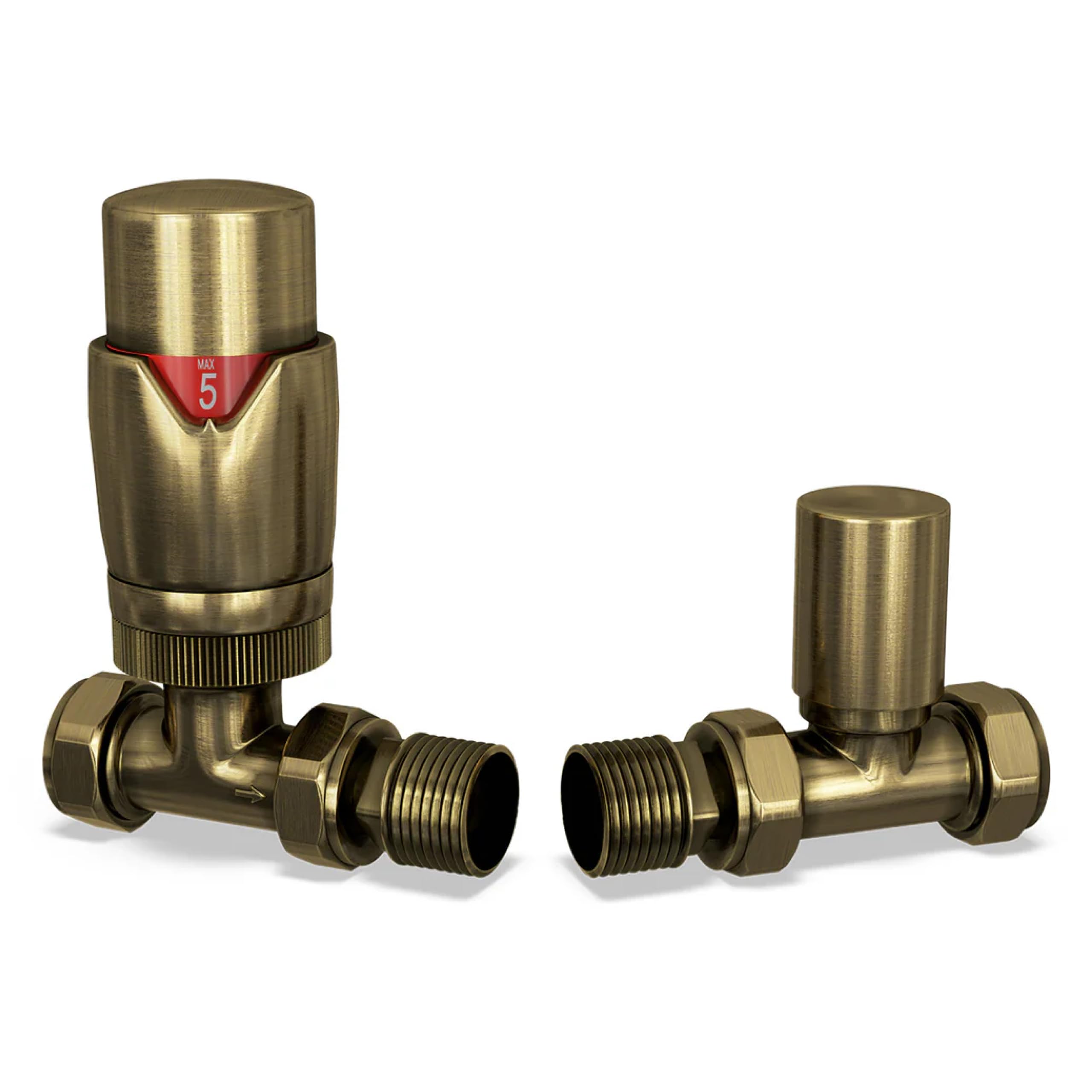UK Radiators Thermostatic Radiator Valve Set 1/2" x 15mm - Solid Brass TRV | Brass Finish - Solid Brass 1/2" x 15mm Straight - Lockshield Included, Easy Installation