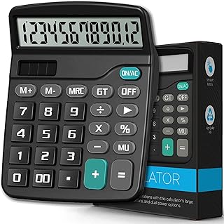 Desk Calculators With Big Sensitive Buttons And 12 Digit Large Lcd Display, Calculater For Office, Home And School, Calculators Desktop With Solar And Battery Dual Power Function Large Calculator.