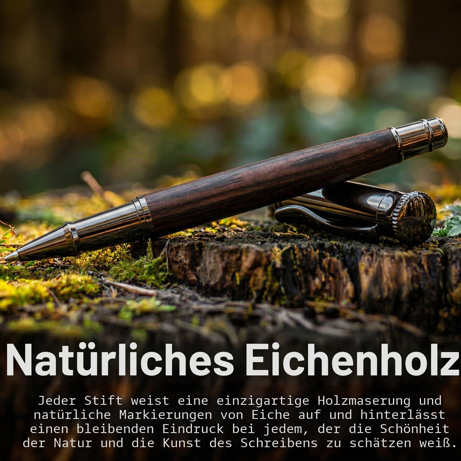 WEMATE Holz Tintenroller Set, inkl. 2 Ersatzminen - Schwarz & Blau, Rollerball für Linkshänder und Rechtshänder, Luxus Bürogeschenk, Eleganter Stift für Profis und Führungskräfte - Black Oak