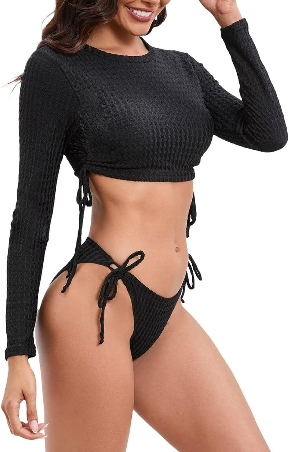 JadeRich Women's Fashion Pattern Long Sleeve Tankini Sets UPF 50+ Rash Guard Swimsuit Sun Block Swimwear
