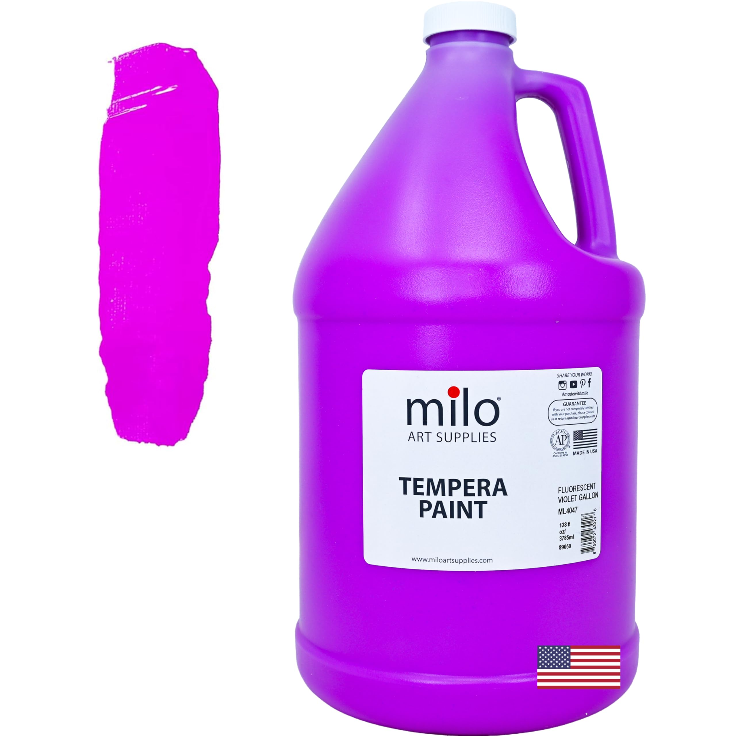 milo Peinture tempera violet fluo | Bouteille de 3,6 l | Brille les UV à la lumière noire | Non toxique, fabriquée aux États-Unis | Peinture d'art lavable pour fête, étudiant, salle de classe, artiste