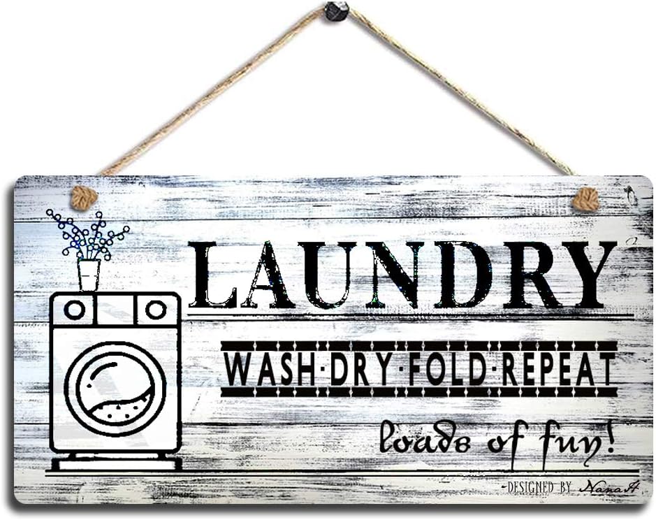 Vintage Laundry Wood Sign Printed Wall Hanging Plaque Wash Dry Fold Repeat Wall Art Sign Size 11.5" x 6"