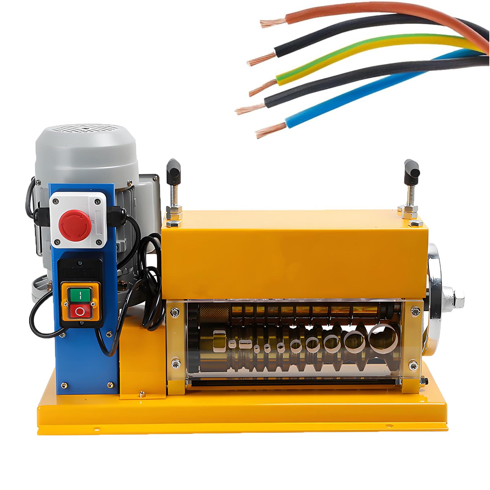 EpyGnom Wire Stripping Machine 0.06-1.5 inch, Automatic Cable Stripper Machine with 11 Channels & 10 Blades, 65ft/min, with Emergency Stop Button, for Scrap Copper Cables Recycling Yellow
