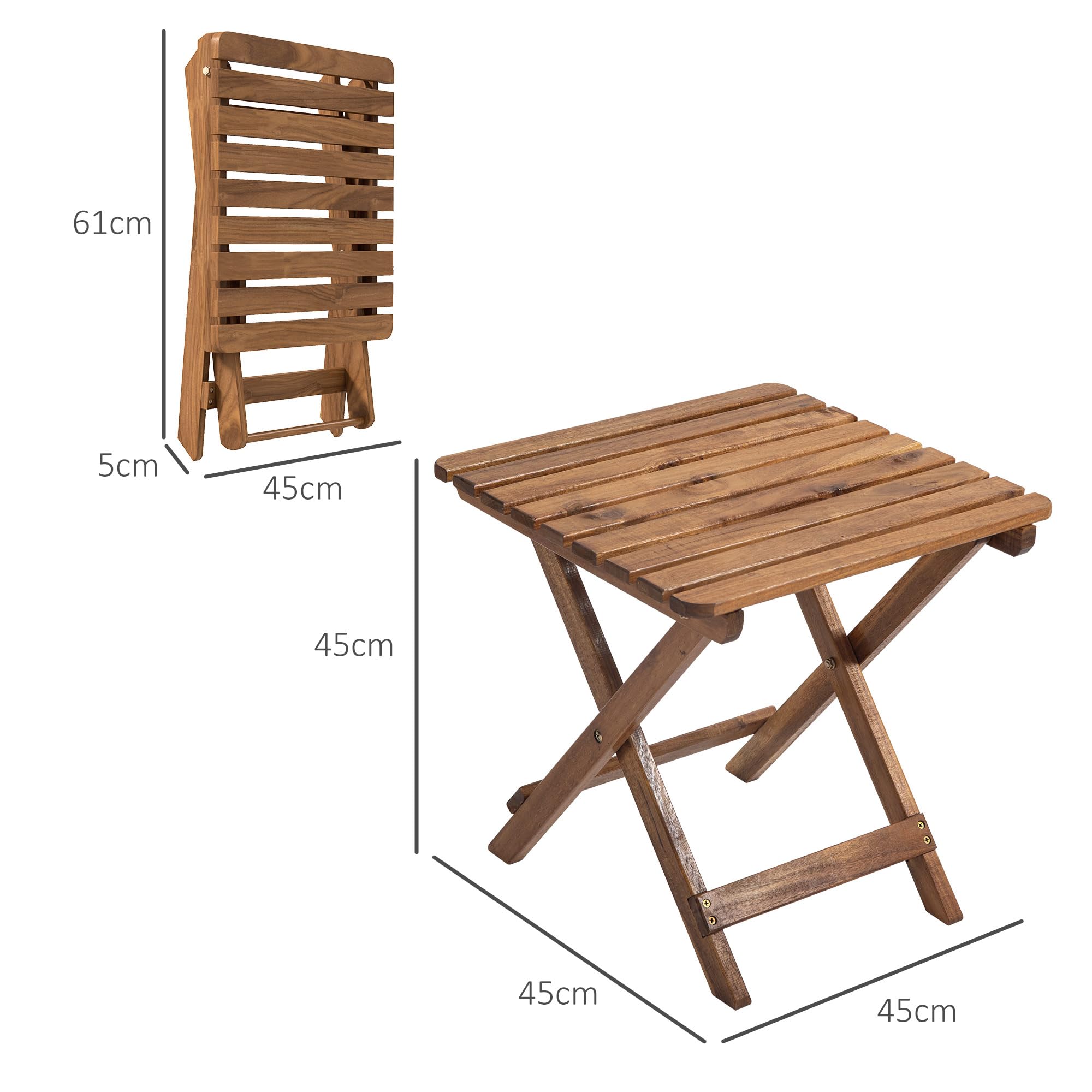 Outsunny Lot de 2 tables d'appoint d'extérieur pliables en bois pour jardin, balcon, teck, 45 x 45 x 45 cm