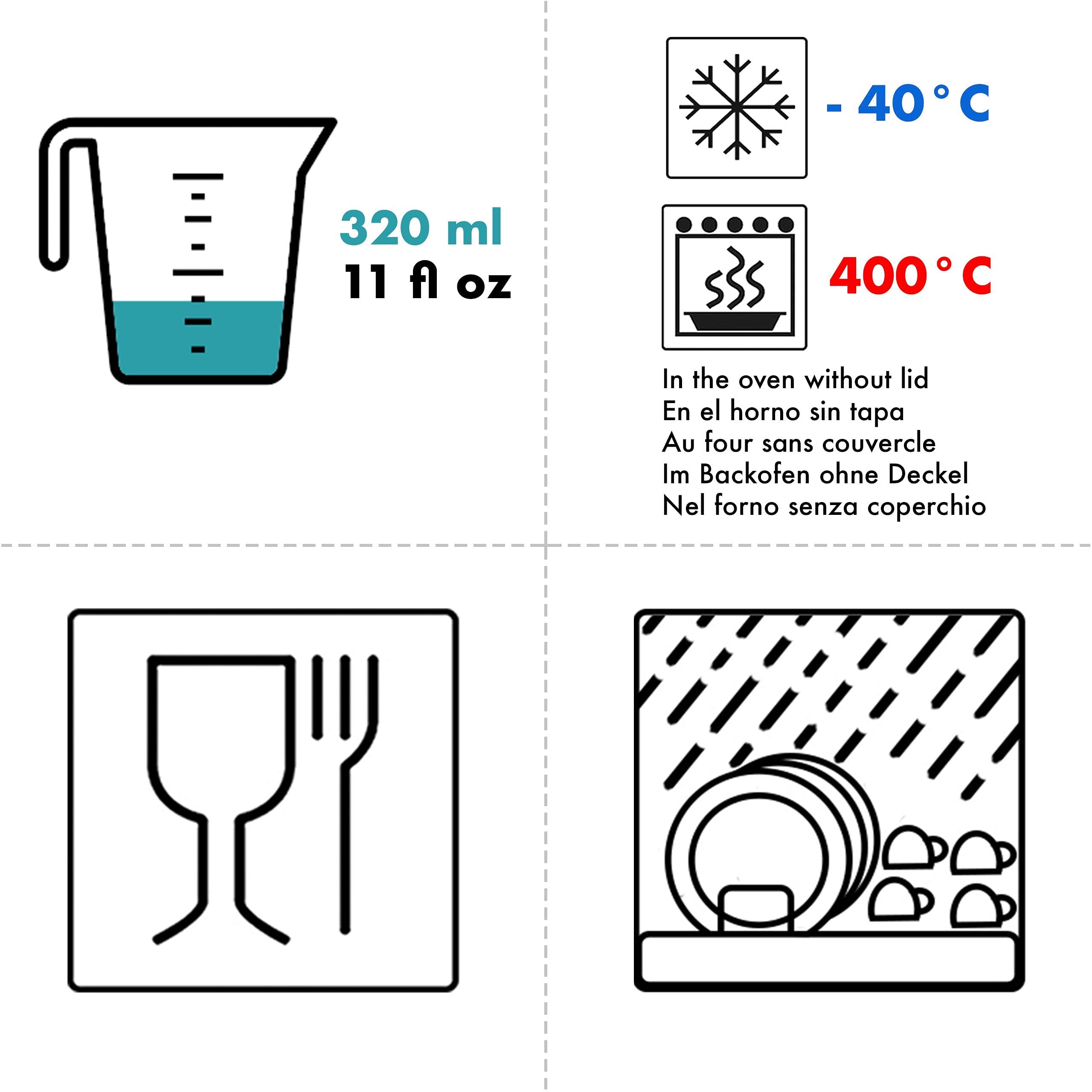 Grizzly Boîte Alimentaire en Verre Hermétiques avec Couvercles Lot de 6 Carrées 320 ml- Boîtes Conservation Sans BPA