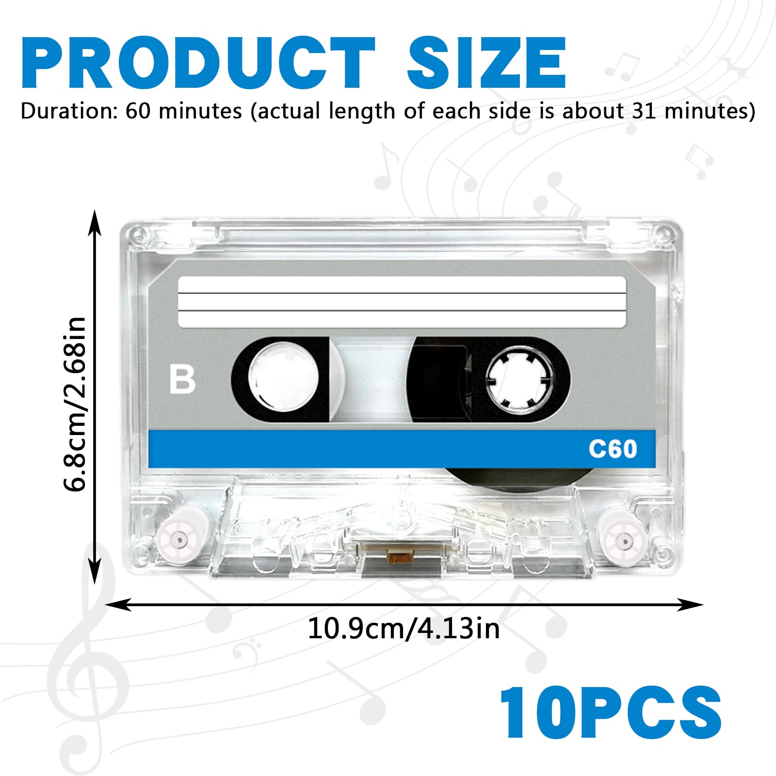 Cassettes Audio Vides 60 Minutes Faible Bruit 10 Pièces