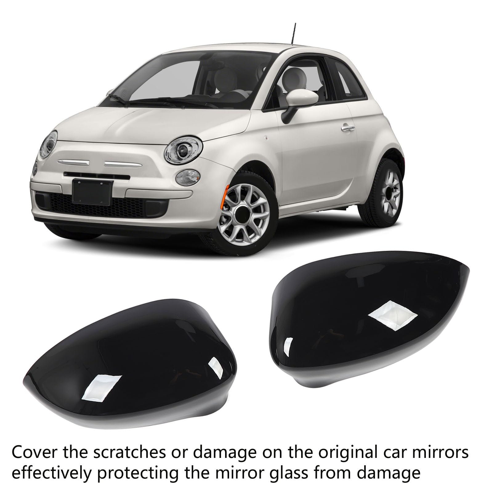 Copertura Specchietto Retrovisore, Sostituzione Protezione Alloggiamento Specchietto Retrovisore Porta Laterale per Fiat 500 Dal 2007 Al 2020, Protezione Tappo Retrovisore (nero