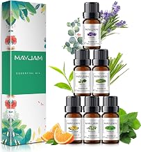 MAYJAM Essential Oil Set 6x10ml, Aromatherapy Relaxation, Sleep | Pure Essential Oils for Diffuser, Eucalyptus, Peppermint, Lavender, Tea Tree, Lemongrass, Orange