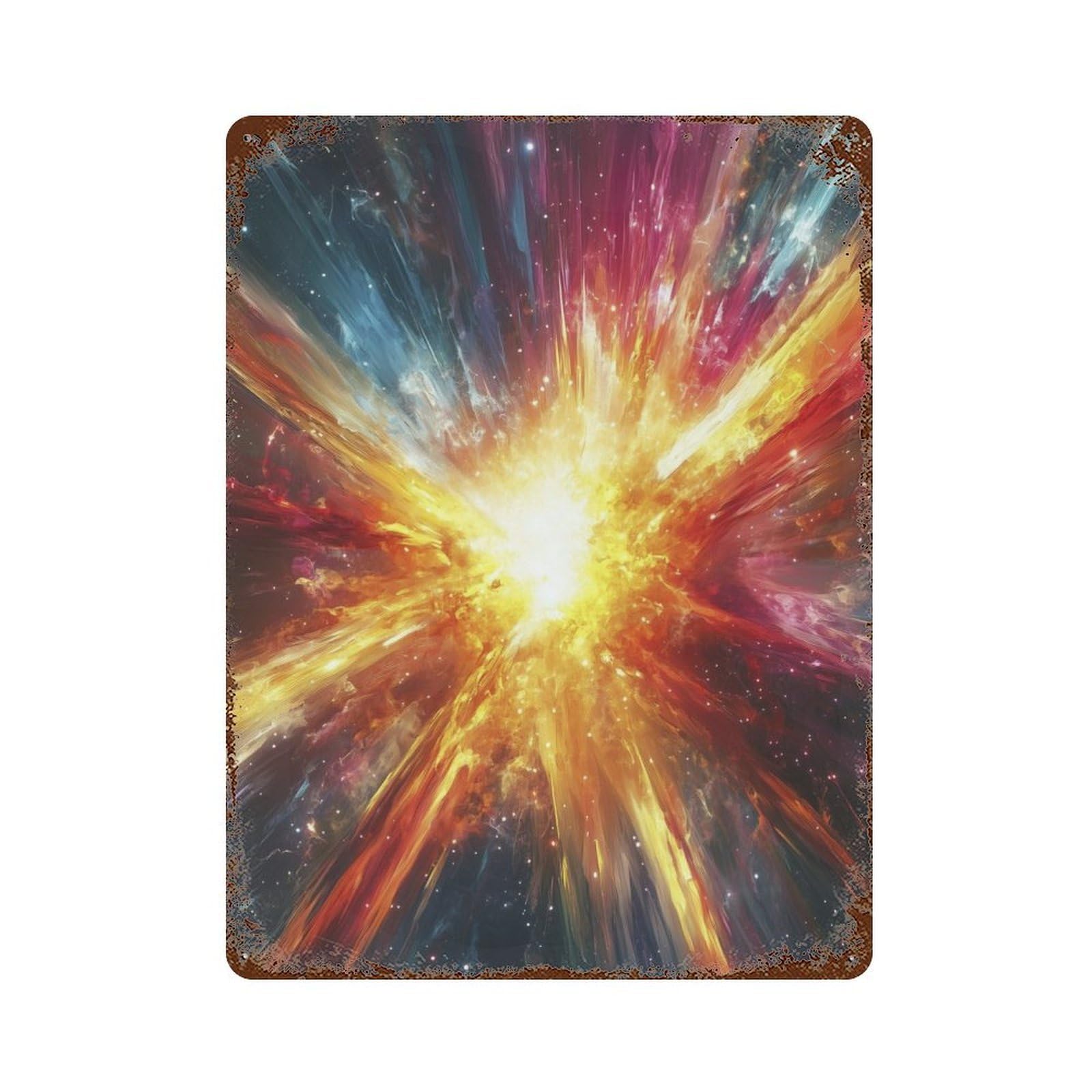 Vintage Rust Metal Sign with Galactic Radiance Design 15.7"x11.8", for Garage, Bar And Workshop Decor, Retro Wall Decor
