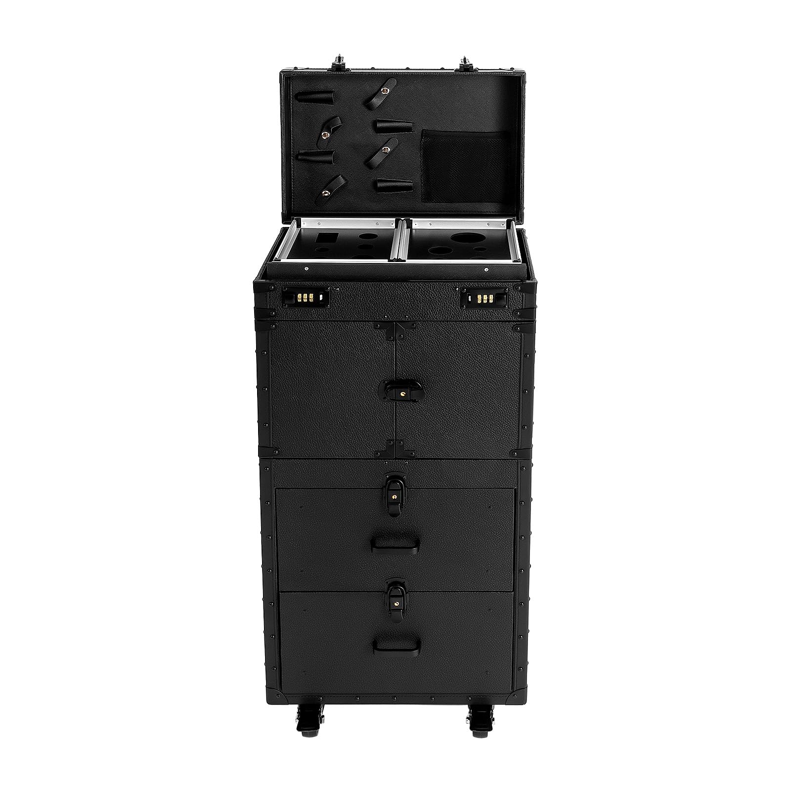 Kosmetikkoffer Trolley, Kosmetikkoffer Schminkkoffer mit 4 Rollen, Abschließbar Friseurkoffer Rollkoffer mit 2 Schubladen, Friseurwerkzeug-Organizer für Haarschneiden, Make-up, Friseure (Schwarz)