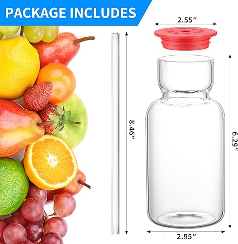 Miniatura 2 de Vasos de vidrio de 17 onzas con tapa y pajilla, vaso de vidrio con popote y tapa, cristalería vintage para whisky, cóctel, jugo de cerveza, tazas de