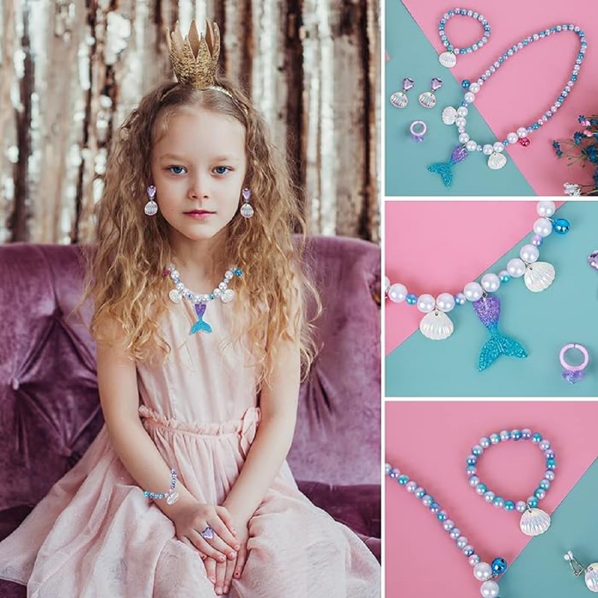 Mermaid Tail Necklace Earrings Bracelet 5 Pc Set