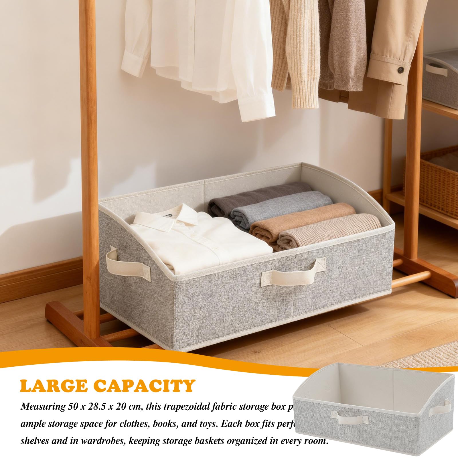 PORFOYO Scatola portaoggetti in tessuto, set da 3 scatole pieghevoli con manici, scatola per la conservazione, organizer per vestiti, giocattoli, strumenti, armadio, dimensioni 50 x 28,5 x 20 cm