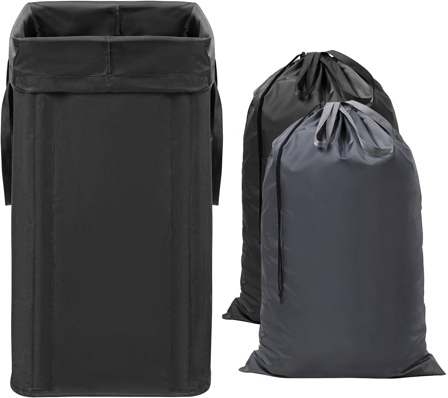 WOWLIVE Large Laundry Hamper with 2 Removable Bags 74L Foldable Laundry Basket with Handle Clothes Hamper Tall Dirty Clothes Bag for Traveling Collapsable & Easy to Install Black (24.5x13x13 In)