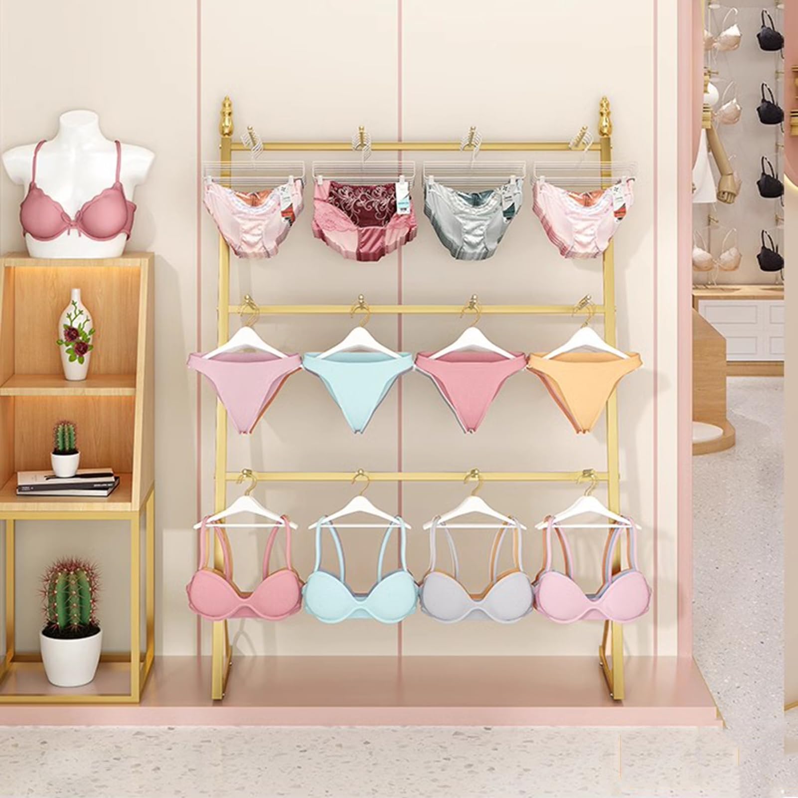Sock Display For Retail 3-Tier - Gold Metal Bra Rack For Socks Panties ...