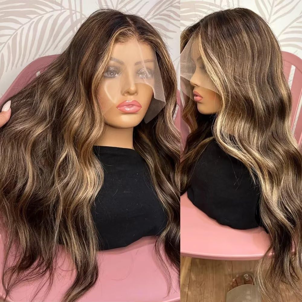 Amazon.com : Dark Brown Blonde Highlights HD Invisible 13X4 