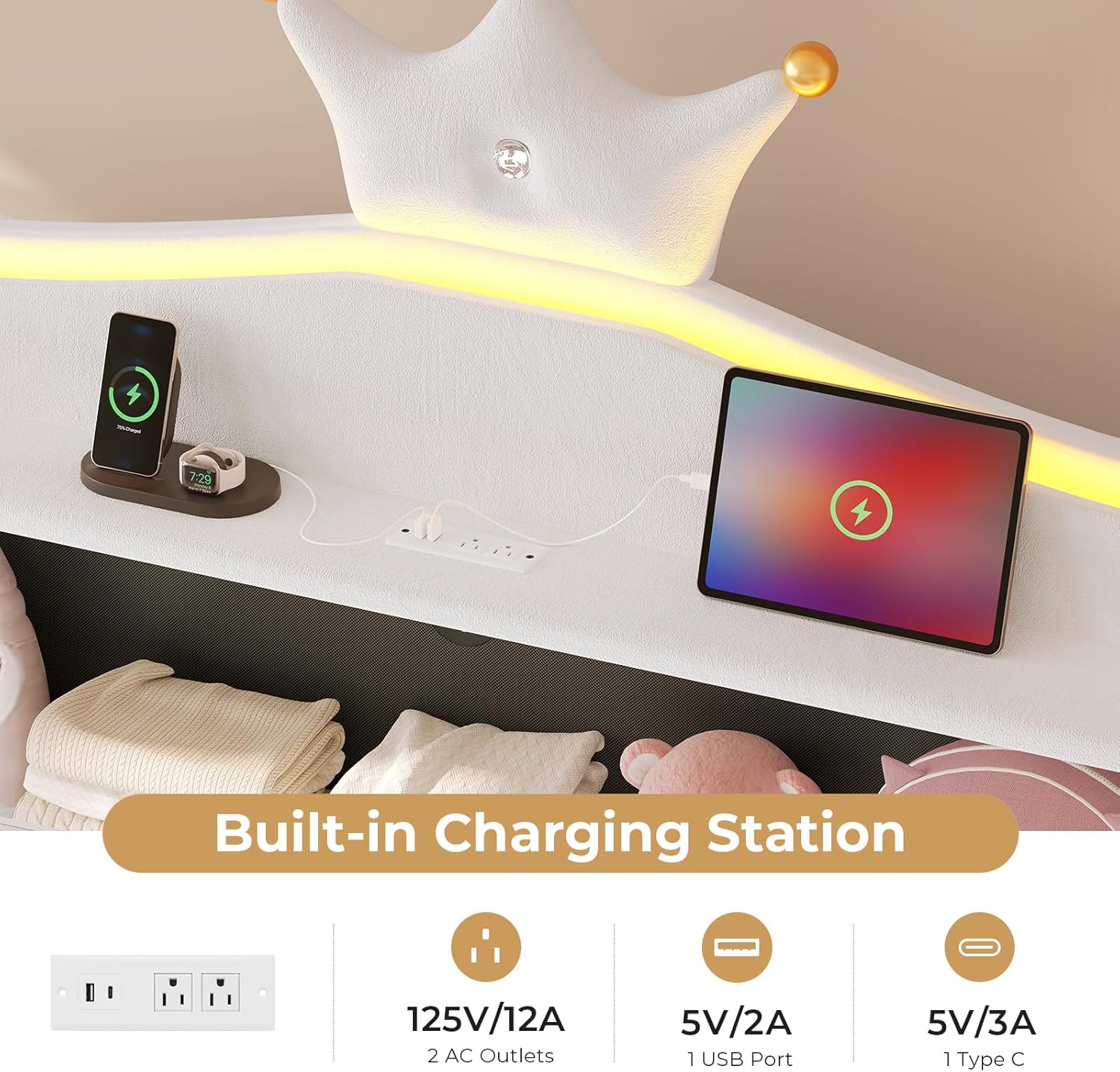 Close-up of the velvet upholstered headboard with crystal buttons, highlighting the fabric's texture and properties.