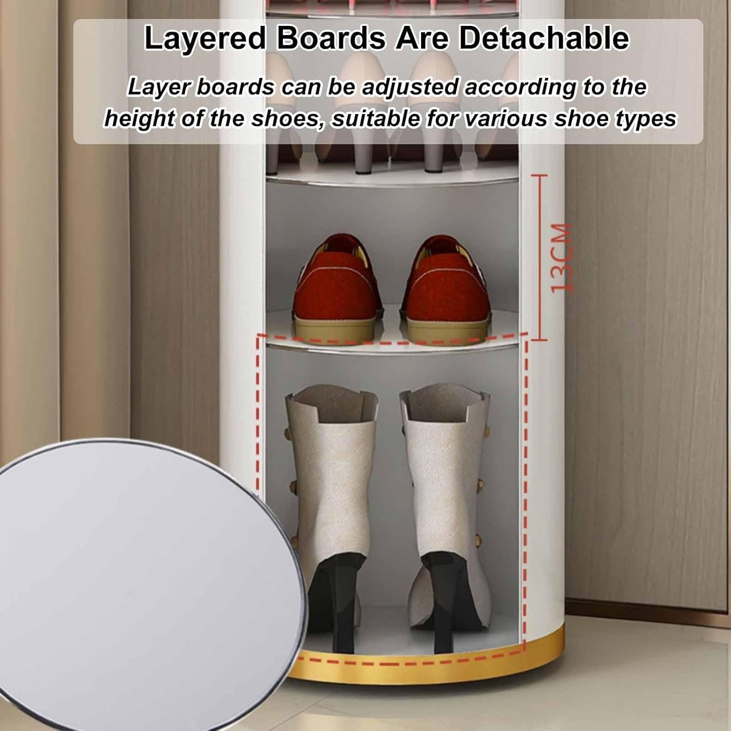 Genérico Zapatero Giratorio 360° Estante Redondo De Metal Independiente Organizador Vertical para Zapatos y Bolsos Espacios Pequeños Almacenamiento para Armario Pasillo Sala de Estar (120 * 33cm)