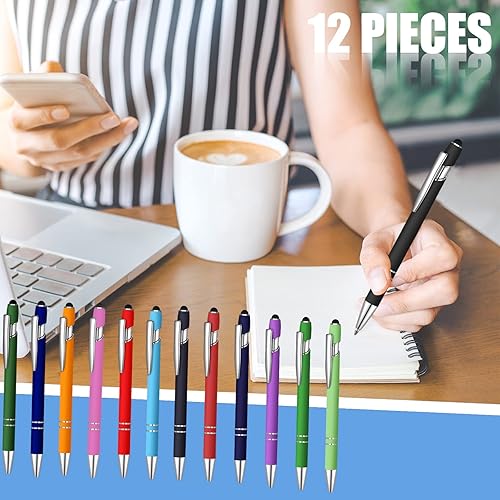 Miniatura 7 de 12 bolígrafos de tinta azul con punta de lápiz capacitivo, bolígrafo de metal de 0.039 pulgadas para pantallas táctiles, 2 en 1, regalo para