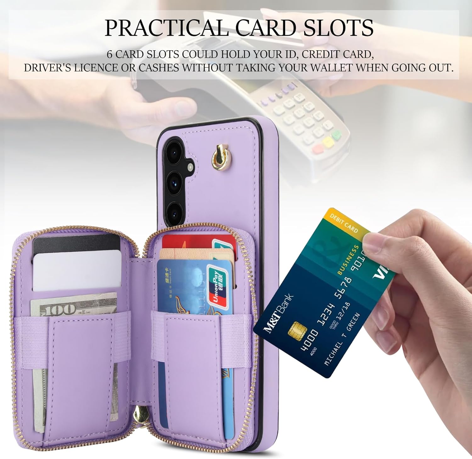 Phone Case for Samsung Galaxy A54 5G Wallet Cell Cover with Tempered Glass Screen Protector Wrist Crossbody Strap RFID Blocking Credit Card Holder Slot A545G A 54 54A 4G G5 SM A546U Women Girls Purple