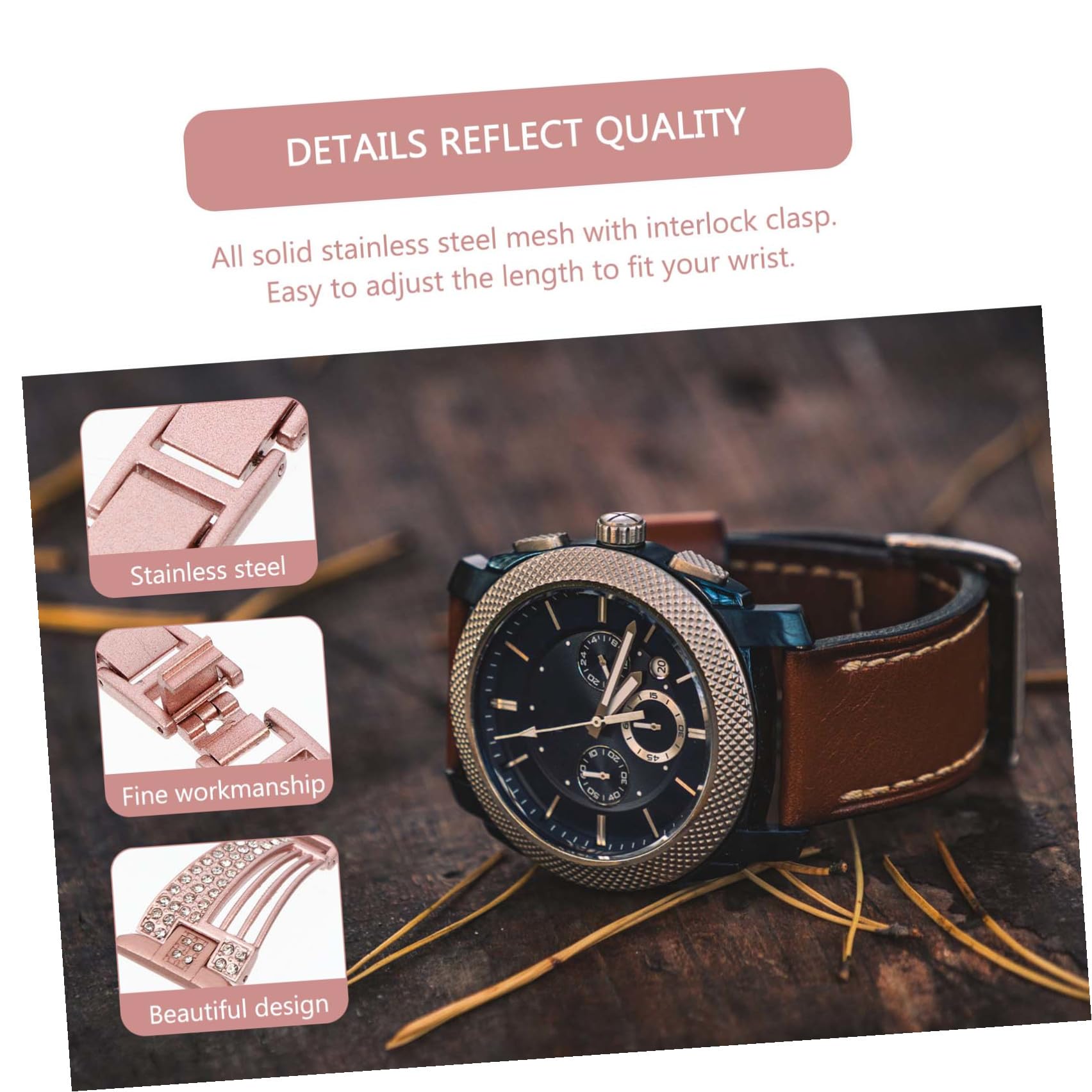 Diamante- Correa Festoneada Diamantes De Imitación Correa De Reloj Pulsera Ajustable Reloj Pulseras a es De Imitación a De as De Acero Inoxidable