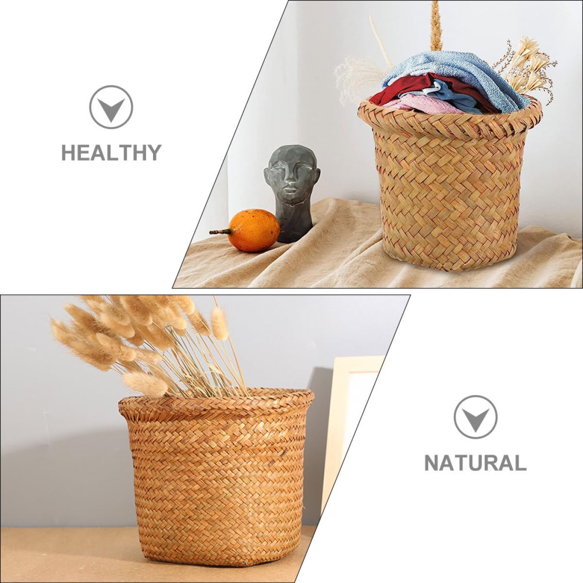 DOITOOL Cestino Intrecciato in Paglia Marrone Naturale per Raccolta Differenziata, Contenitore Multifunzione Pratico per Cucina e Bagno, Dimensioni Xl 24x20 Cm