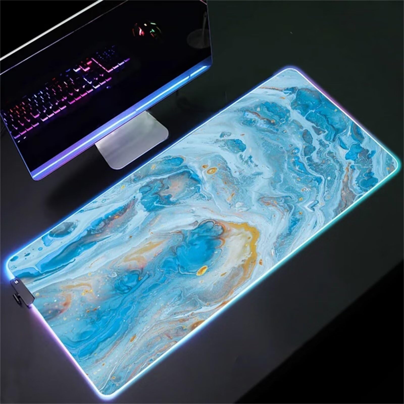 Tappetino per Mouse RGB Liquido Verde Grande Tappetino per Mouse da Gioco LED con 14 Modalità di Illuminazione Tappetino Antiscivolo per Laptop Ufficio e Scrivania 900x400x4mm