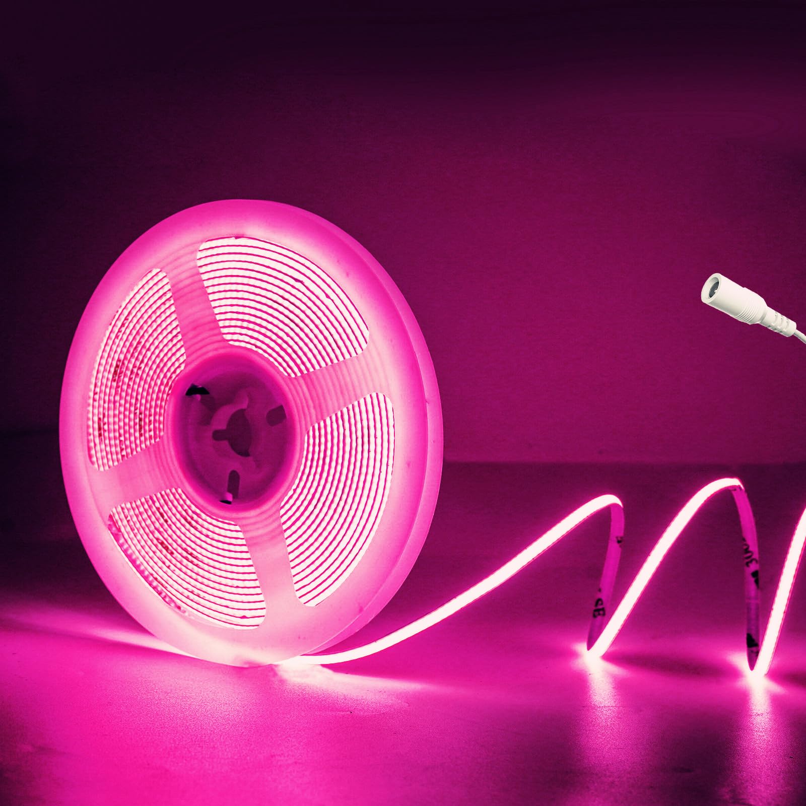 JBdusn 12V COB LED Strip 5m, Pink Flexible LED Strip Lights with 480LEDs/M,CRI 90+, 2.7mm Width,Uniform Dotless LED Tape Light for Room Cabinet Home DIY Projects (Not Power Supply)