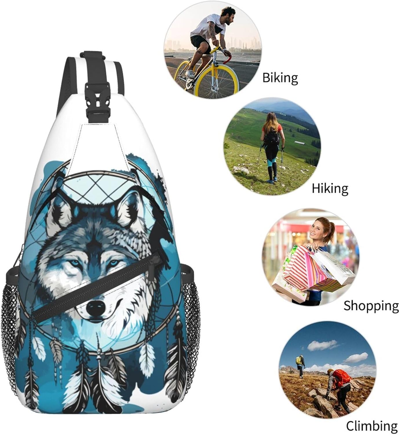 Native Wolf And Deam Catcher Sling Bag For Women Men Fashion Wolf Print Backpack Crossbody Shoulder Bag Sling Backpack Chest Bag Travel Hiking Casual Sport Daypack - Image 6