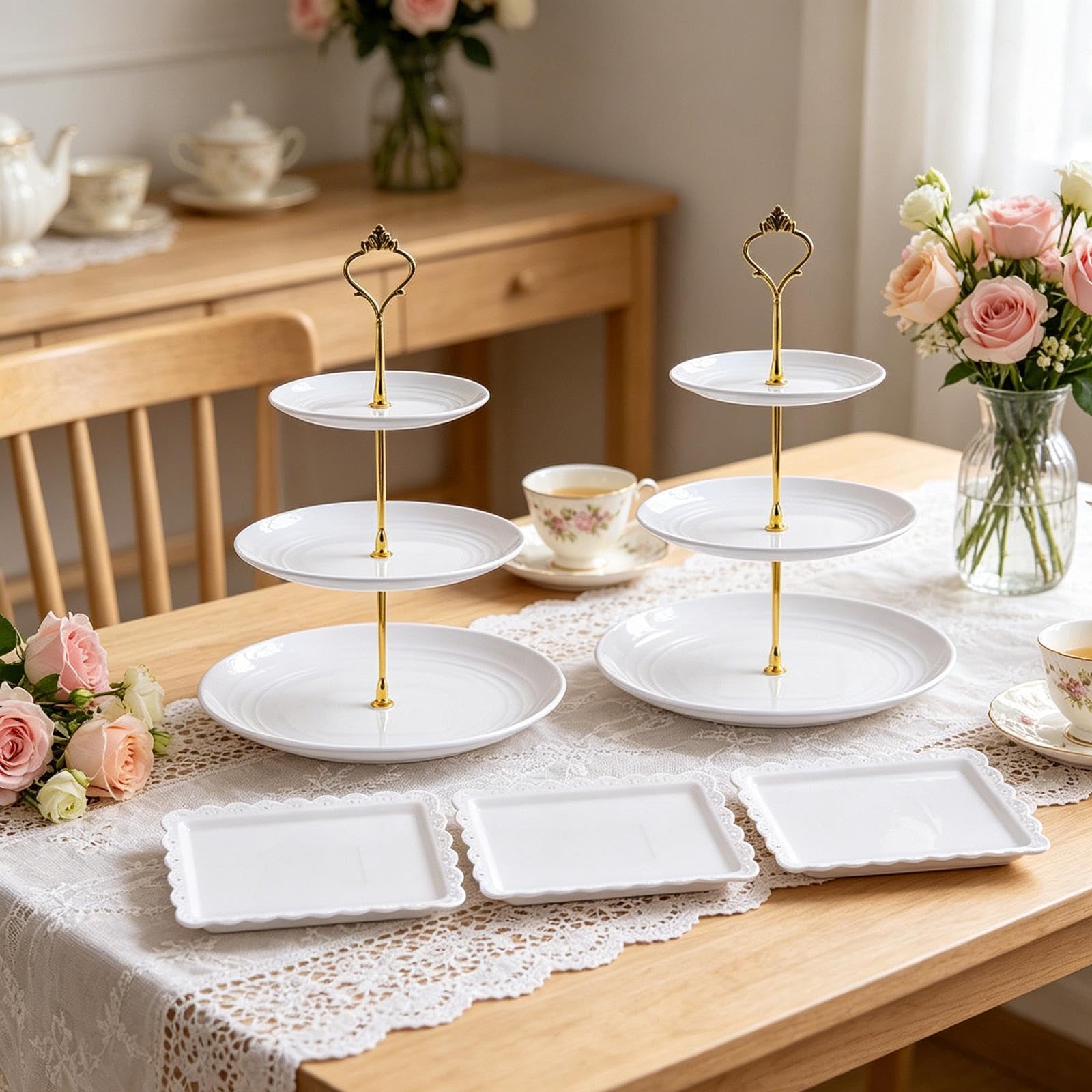 perfk 2 Soportes para Cupcakes 3 Niveles, postres con 3 bandejas, Adornos Decorativos, Elegantes expositores para Fiestas y Celebraciones, Style D