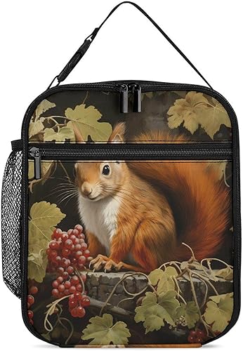 Cute Red Squirrel Insulated Lunch Bag for Women Men Reusable Lunch Box Tote Bag for Work Travel
