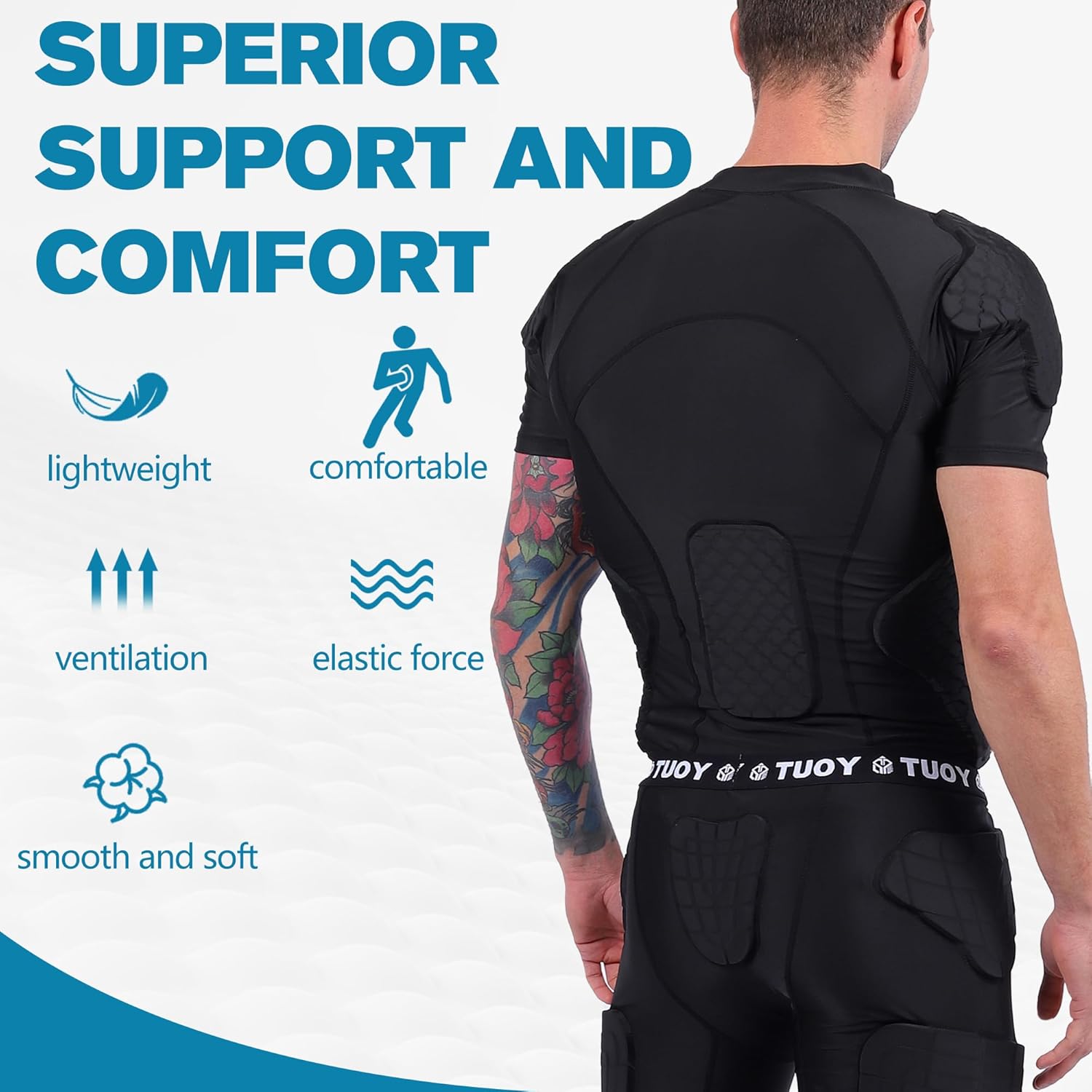Men's Padded Compression Shirt Football Shoulder Pad Rib Protector, Chest Guard for Adult Baseball Basketball Protective Gear - Image 3