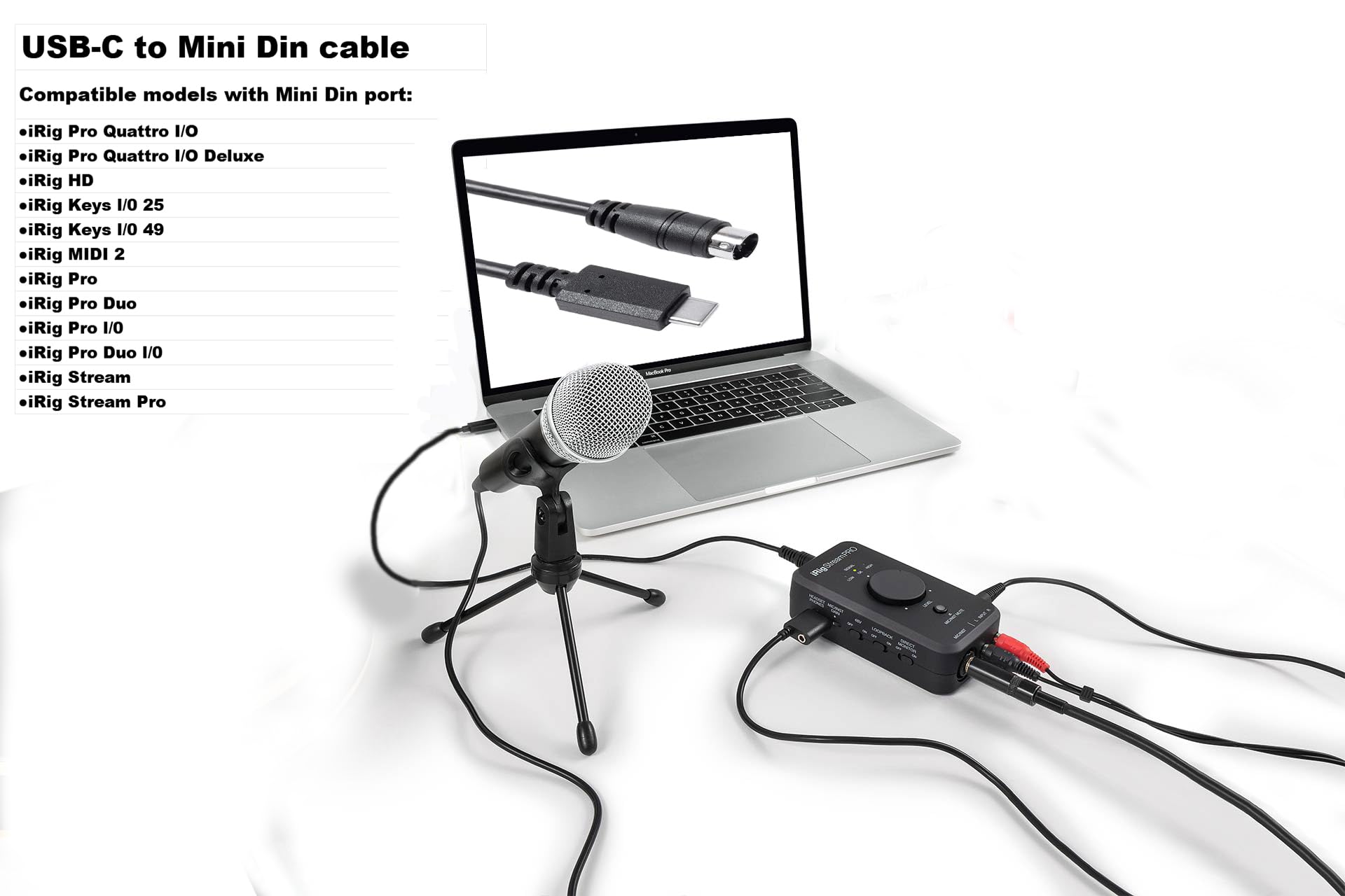 Youtang Cavo USB-C a Mini-Din maschio a 7 pin per serie IK Multimedia iRig, compatibile con HD, HD-A, tasti, I/O 25, I/O49, MIDI 2, Pro, Pro Duo, Pro Duo I/O, Pro I/O, Stream (USB-C a Min Din)
