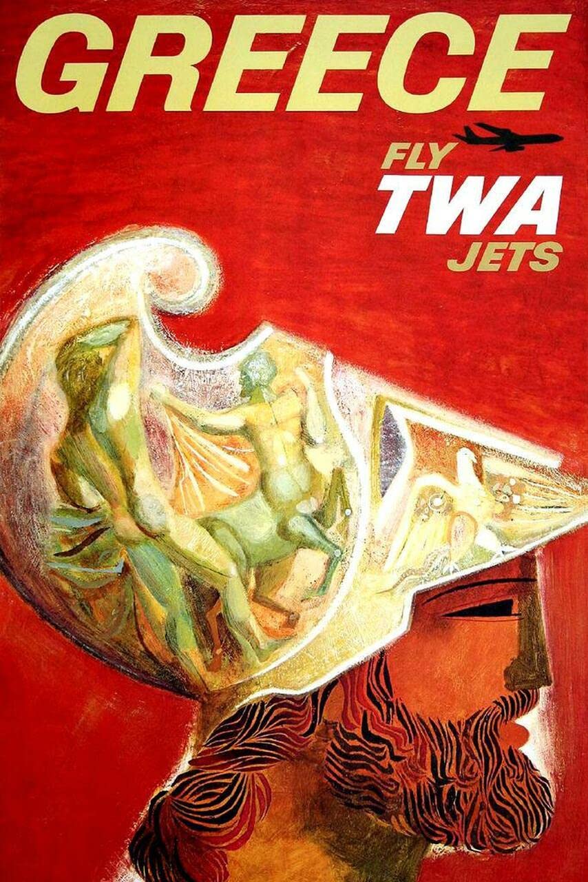 DIY 5D Diamond Painting kit, Complete Diamond Painting, Diamond Painting Art Visit Athens Greece Fly TWA Jets Greek History Vintage Illustration Travel