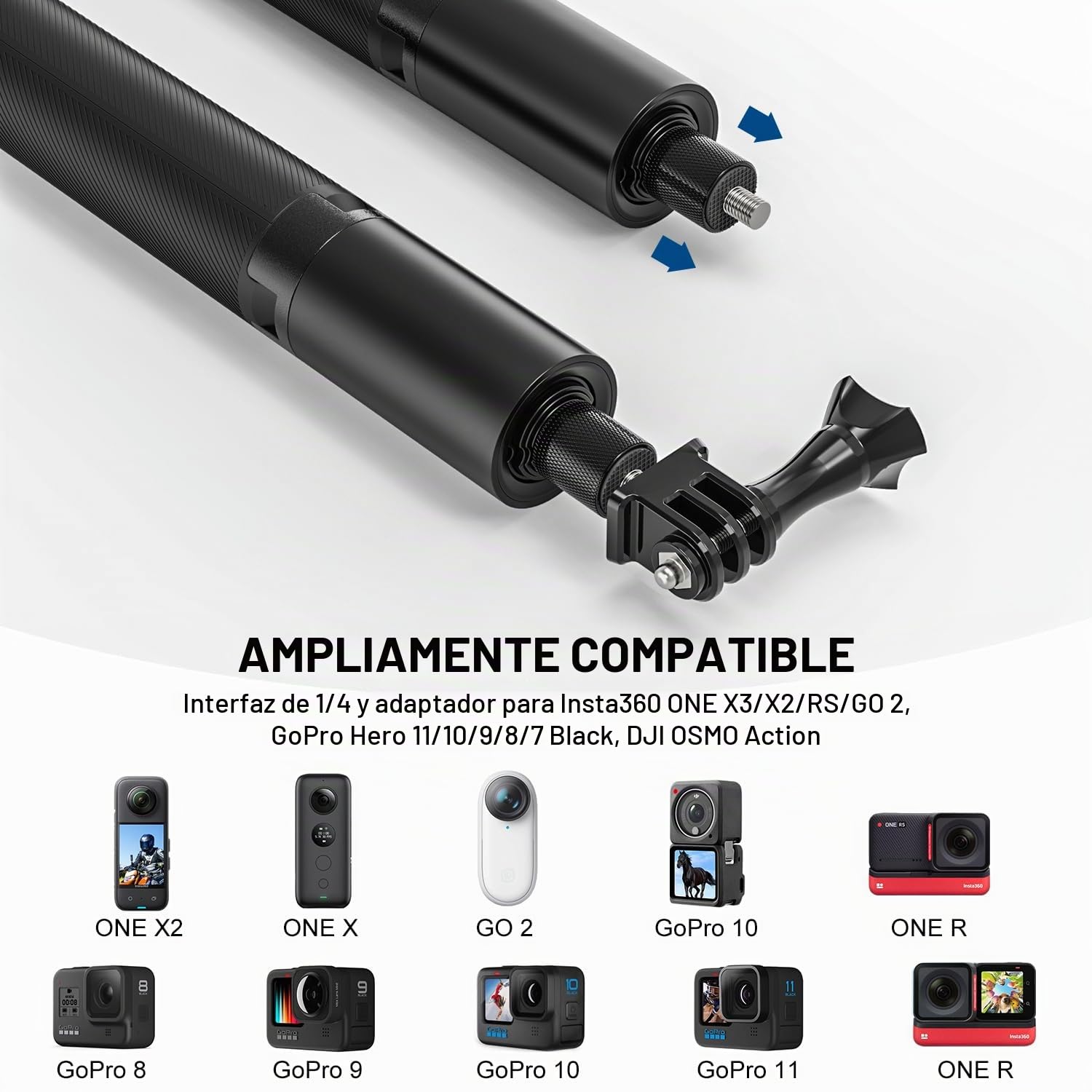 Wiseten Trípode de Palo Selfie para GoPro Insta 360, 120cm Mango Extensible Portátil Ligero Trípode Monopié Accesorios para GoPro Hero 13 12 11 10 9 8 7 Black insta360 X5 X4 dji Osmo Pocket 3 4