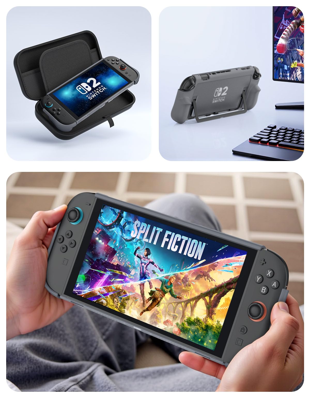 MoKo Custodia Protettiva per Nintendo Switch 2 (2025) – Dockable Cover con Joy-Con a Sgancio Rapido, Telaio in TPU e Schienale in PC, Resistente a Graffi e Urti, Grigio