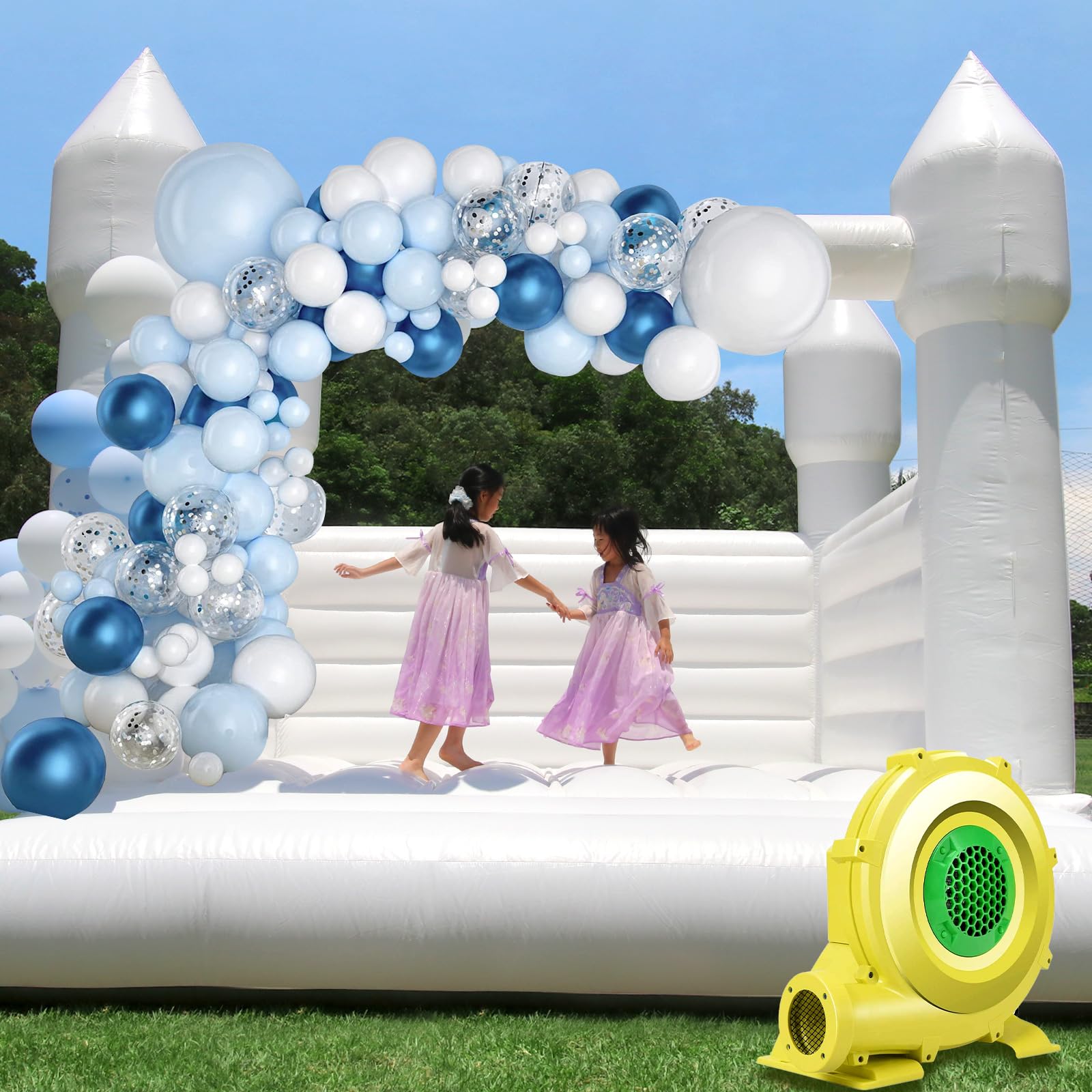 awesmflate White Bounce House for Kids Toddlers Adults 100% PVC Inflatable Bounce House with Blower Large Commercial Bounce House for Birthday Party Wedding 13ft x 11.5ft x 10ft